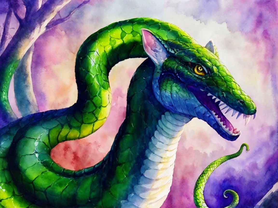Vibrant Mystical Serpent with Colorful Watercolor Background