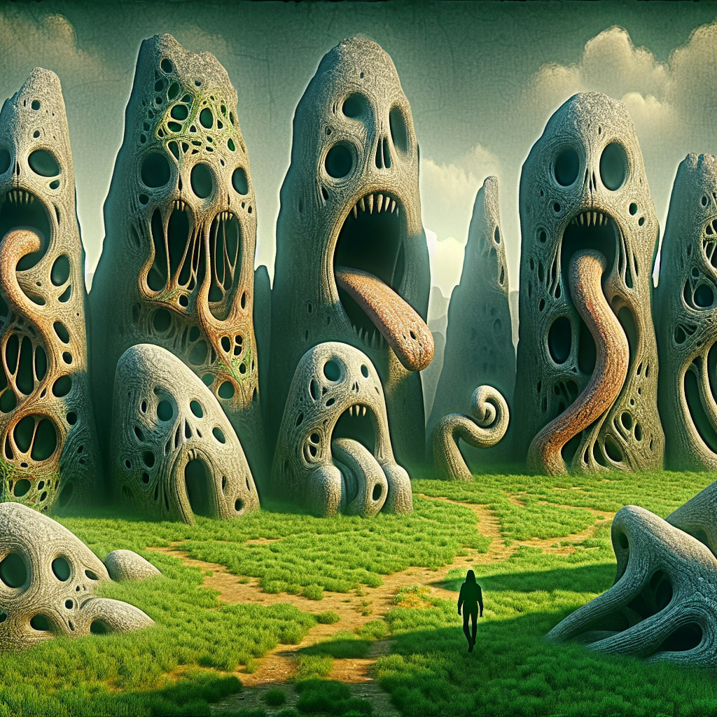 Surreal Landscape with Skull-Like Rock Formations