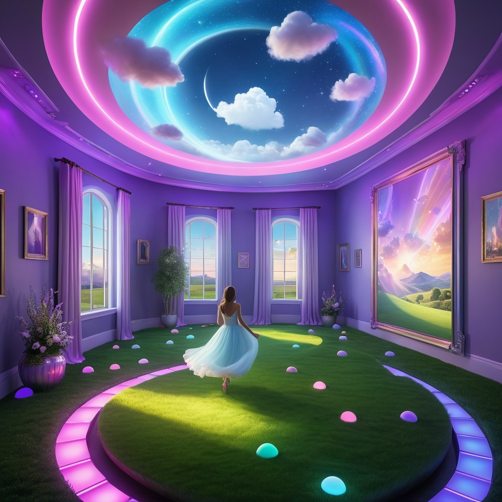 Whimsical Room with Purple Walls and Celestial Mural