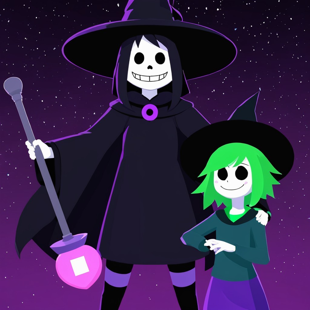 Whimsical Characters in a Starry Background