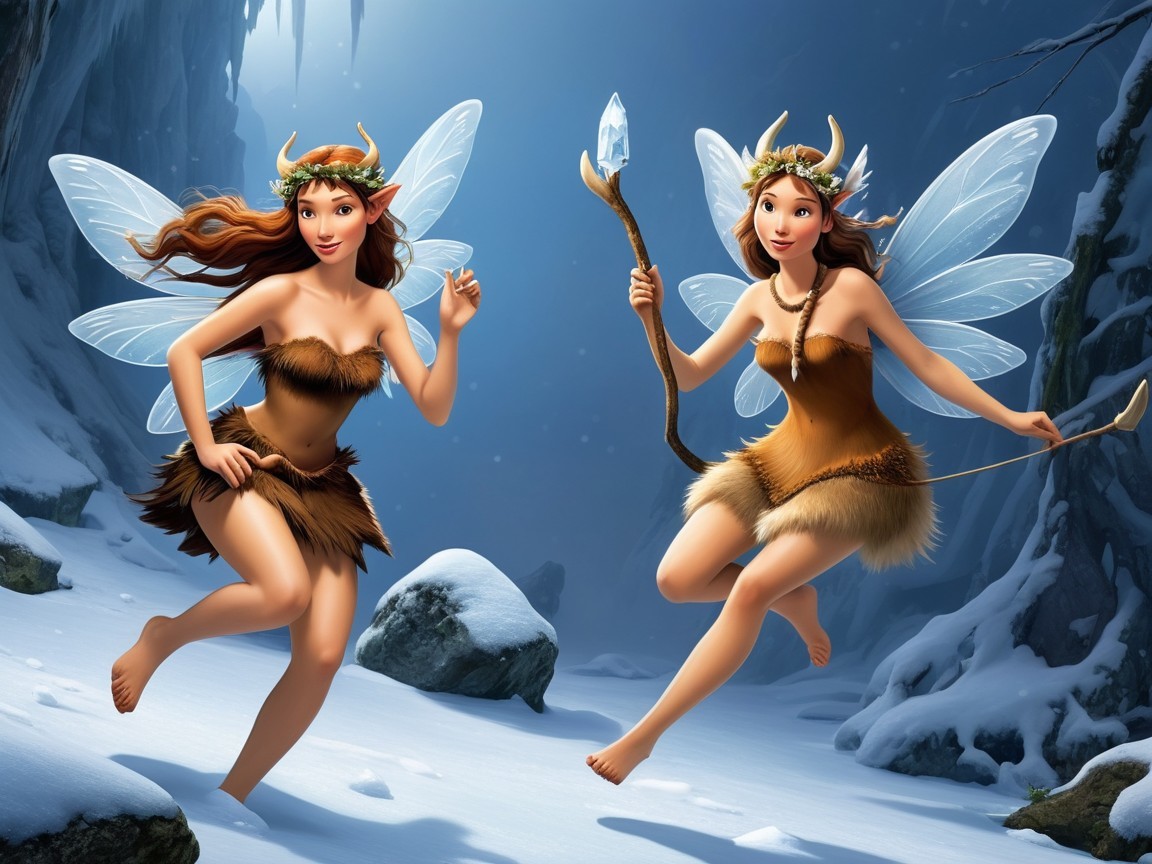 Fairies Play in a Magical Winter Landscape
