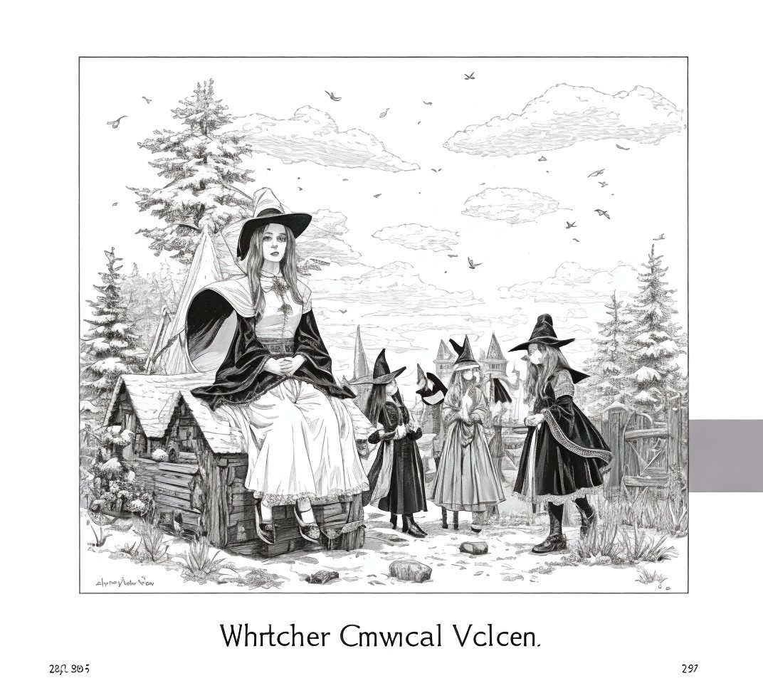 Whimsical Black-and-White Rural Scene Illustration
