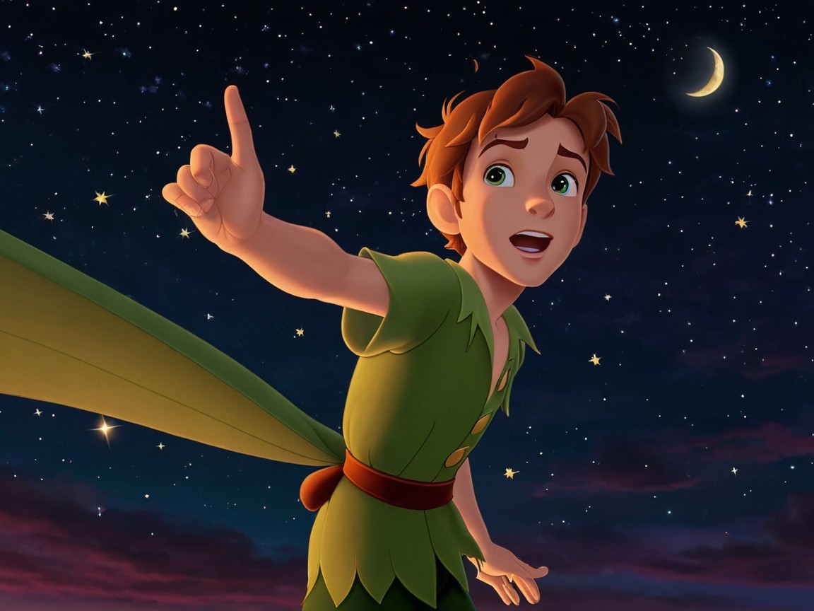 Young Boy in Green Clothing Under Starry Night Sky