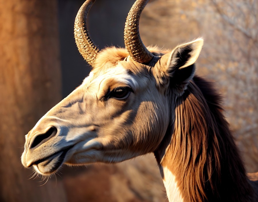 Close-up of a majestic animal with curved horns