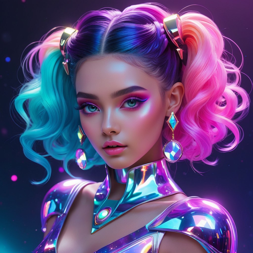 Futuristic Portrait of a Young Woman with Pastel Hair