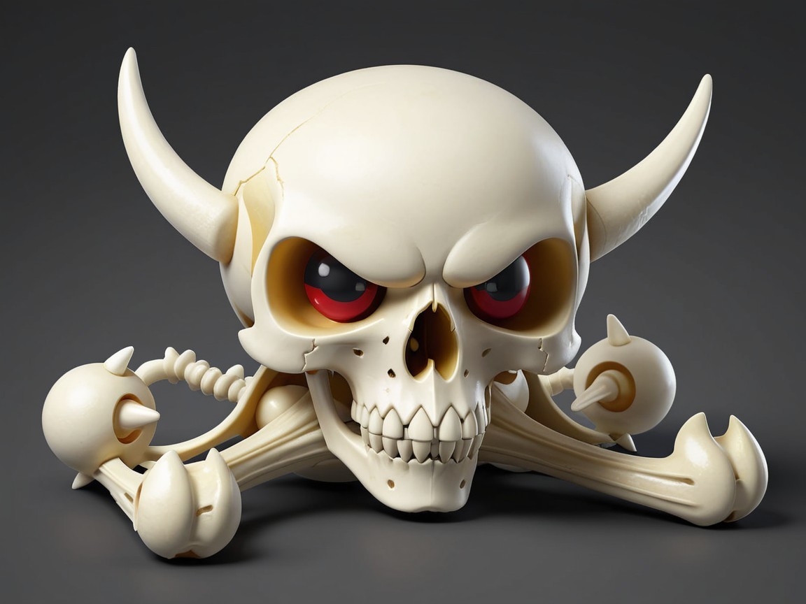 Cartoonish Skull with Horns and Red Eyes Design