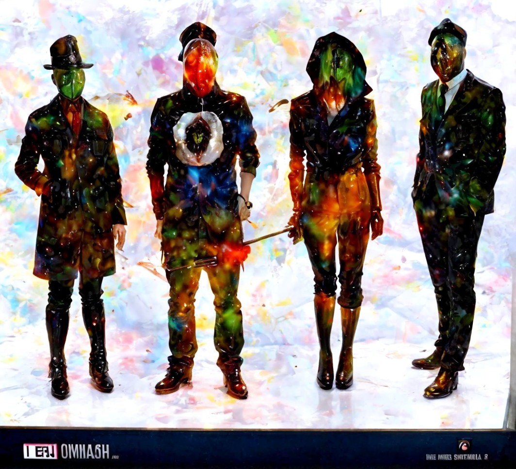 Four Figures in Stylish Formal Attire with Abstract Background