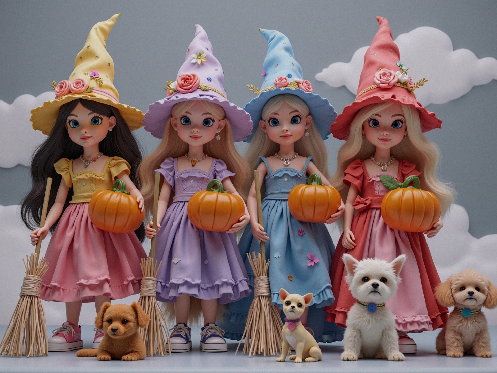 Witch Fashion Dolls in Enchanting Scene