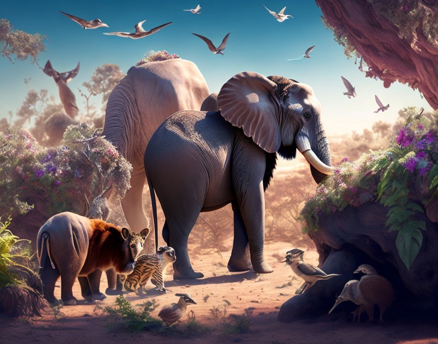 Wildlife Harmony in a Vibrant Natural Landscape