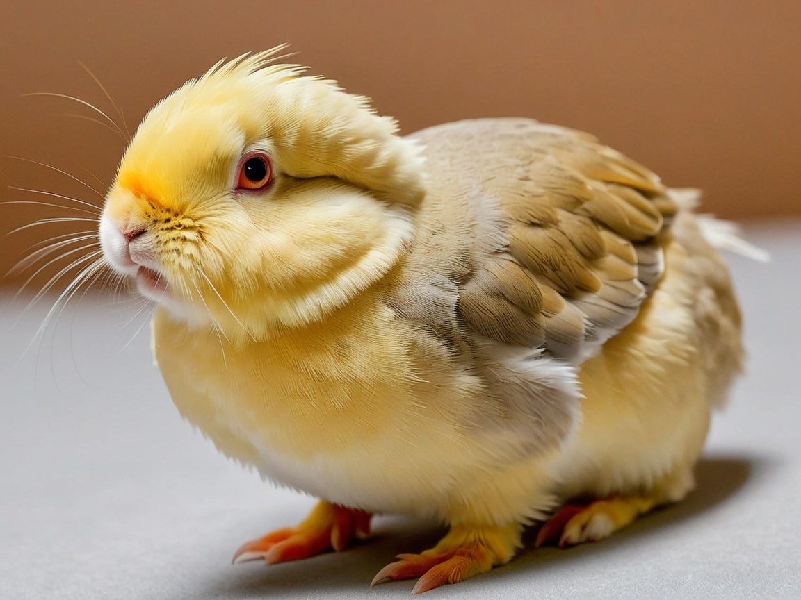 Cute Rounded Bird with Fluffy Yellow and Gray Feathers
