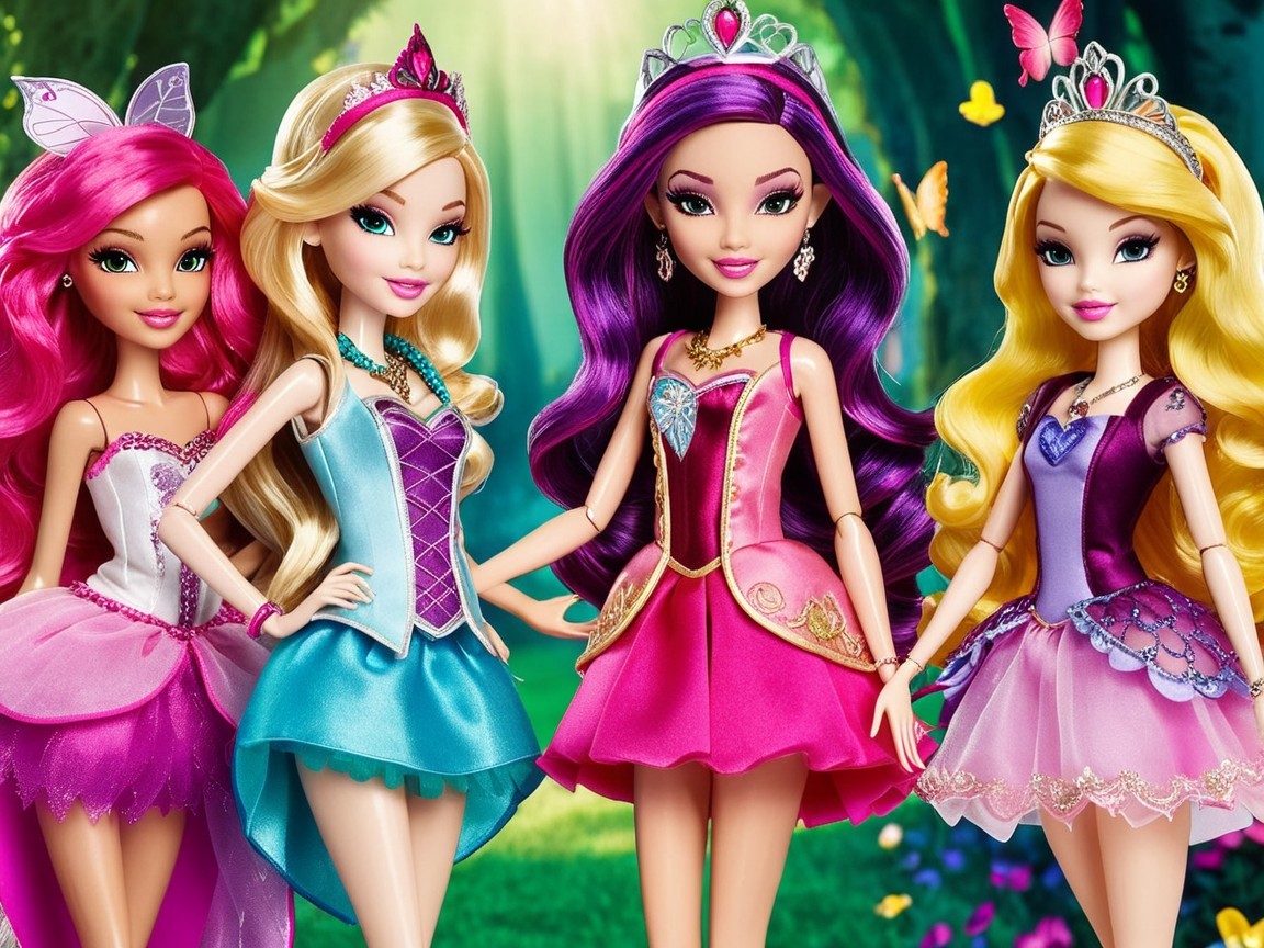 Enchanting Dolls in Colorful Fairy Outfits in Forest