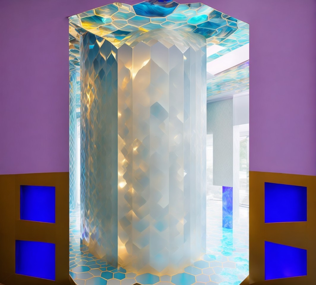 Imaginative Interior with Colorful Hexagonal Column
