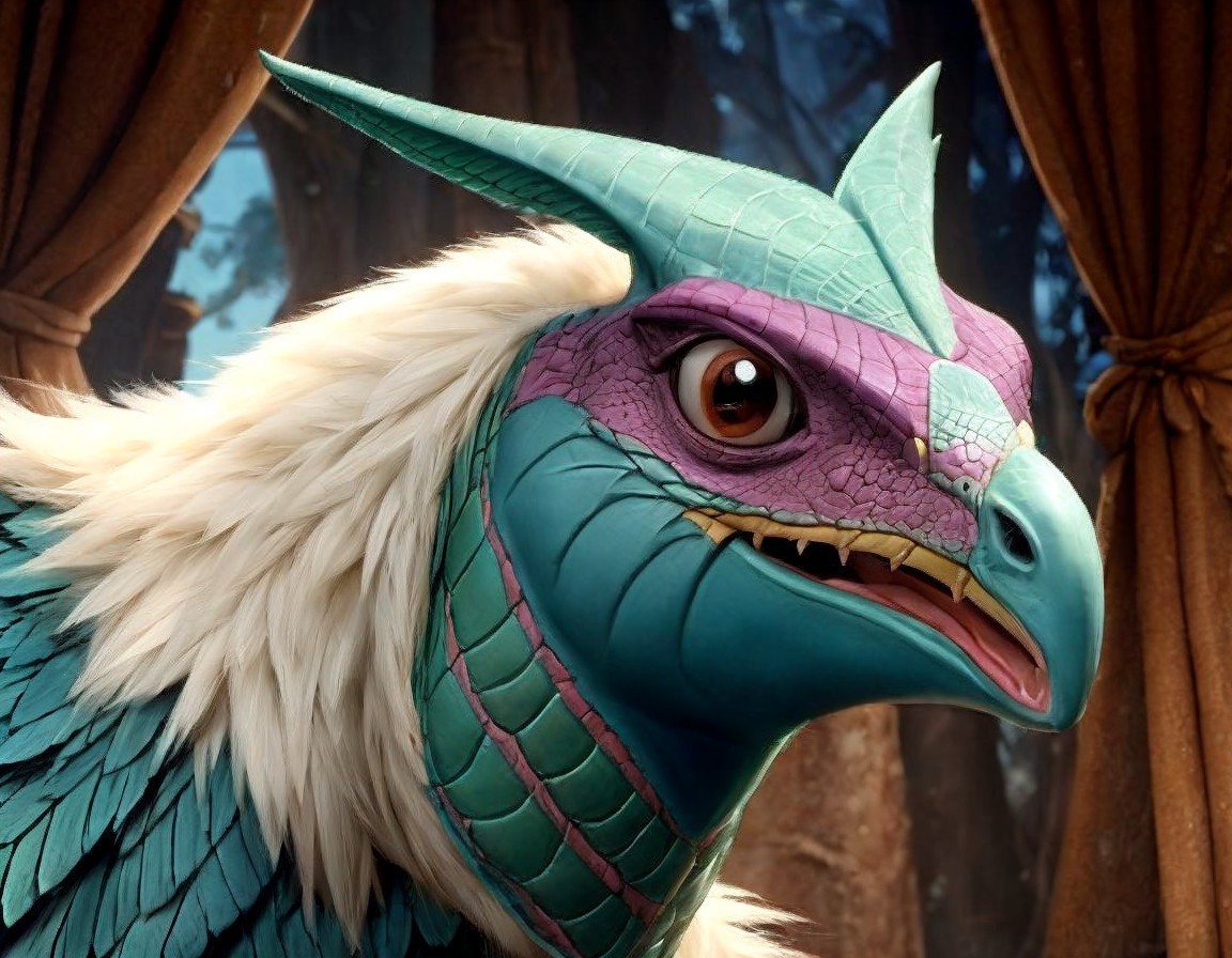 Fantastical creature with teal and purple scales
