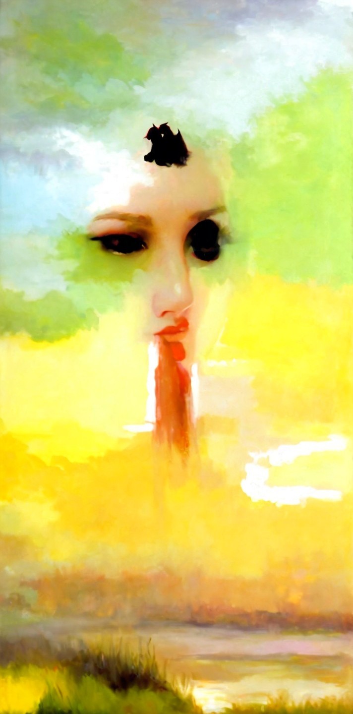 Surreal Portrait of Woman Merging with Vibrant Landscape