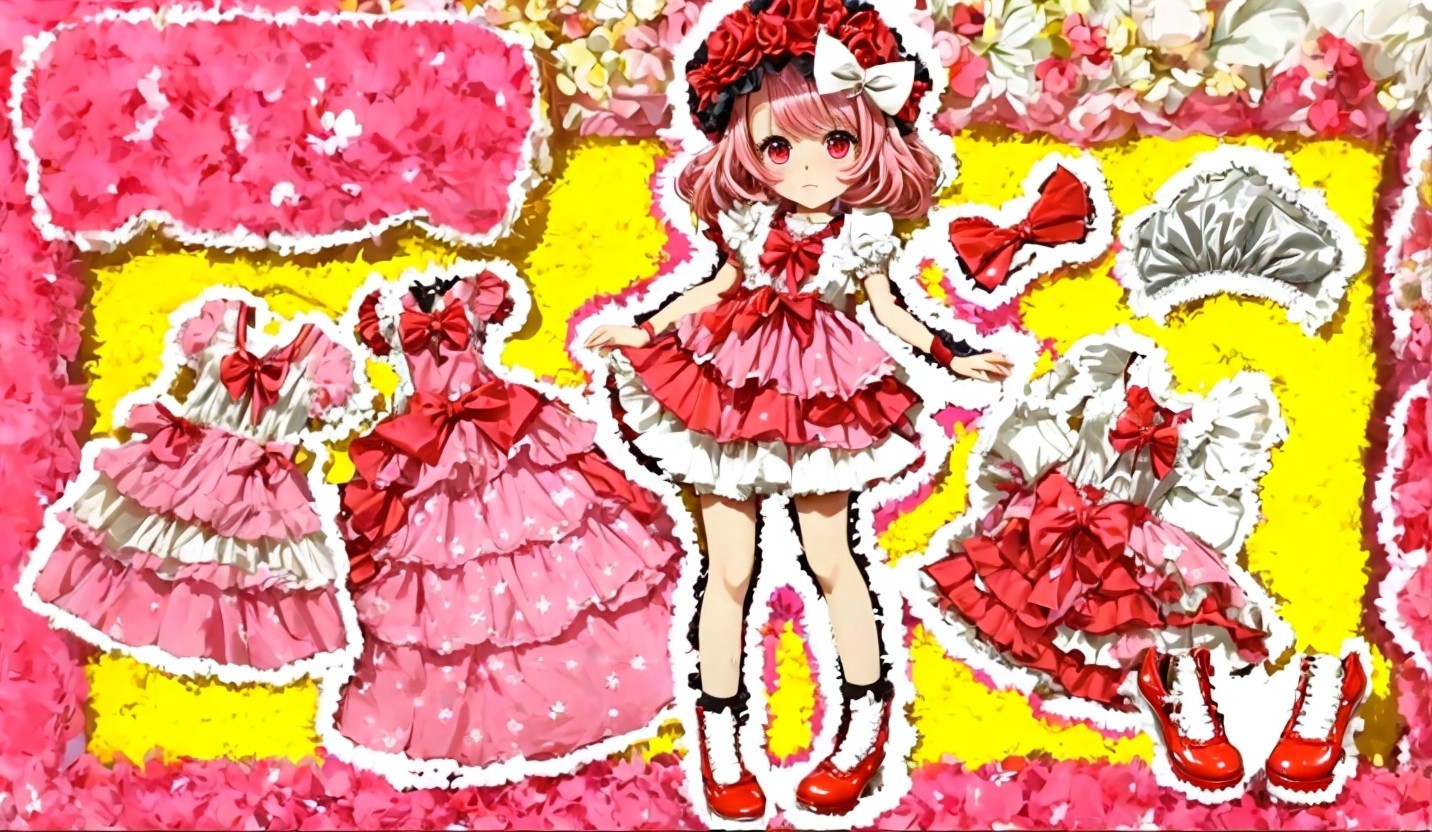 Cute anime character in frilly pink and white outfit