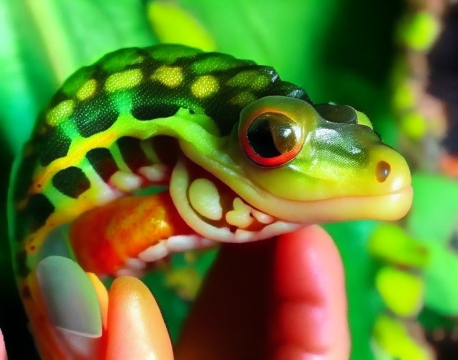 Vividly Colored Frog-Like Creature in Lush Greenery
