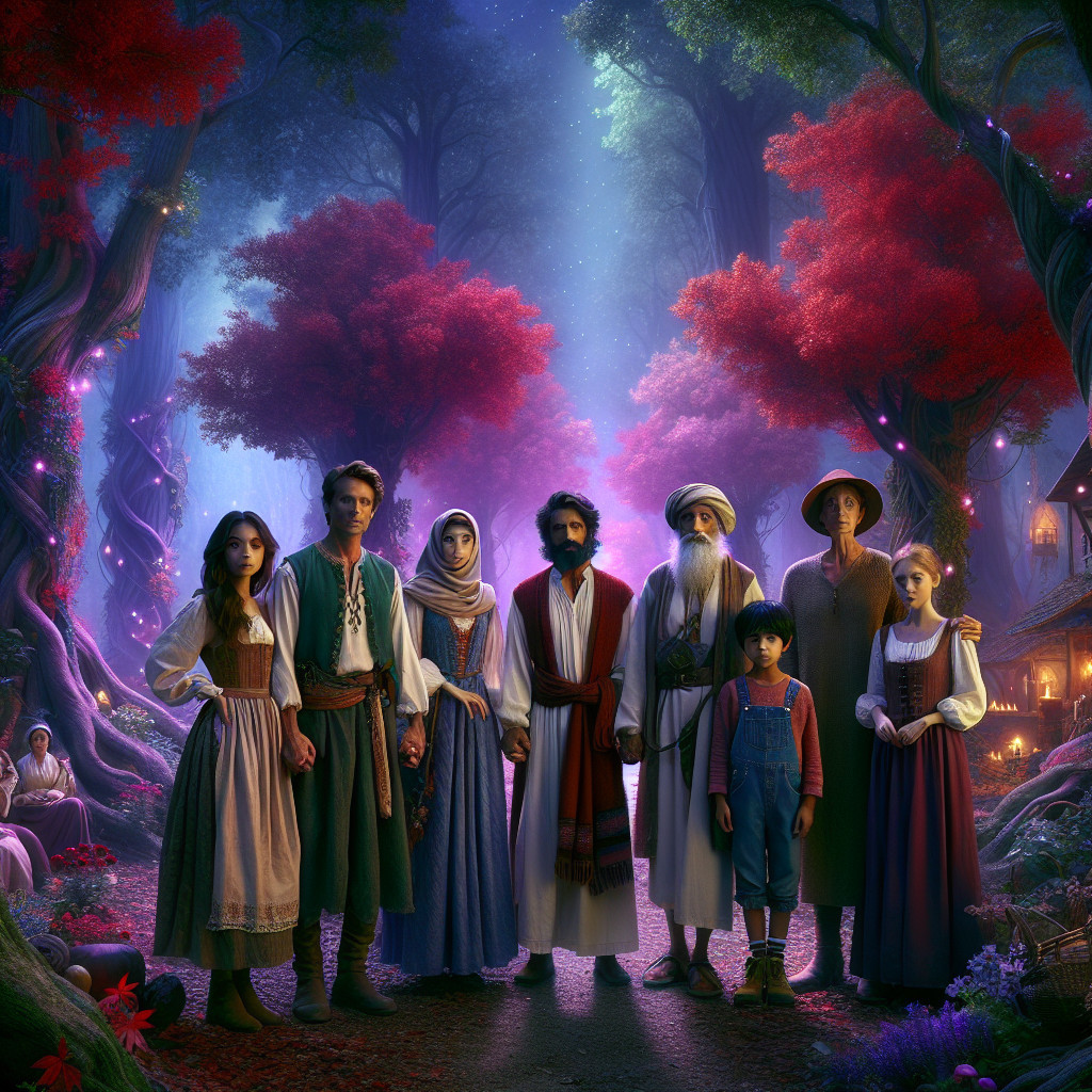 Diverse Characters in a Mystical Forest Setting