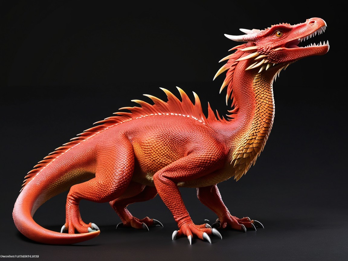 Majestic Red Dragon with Detailed Scales and Spines