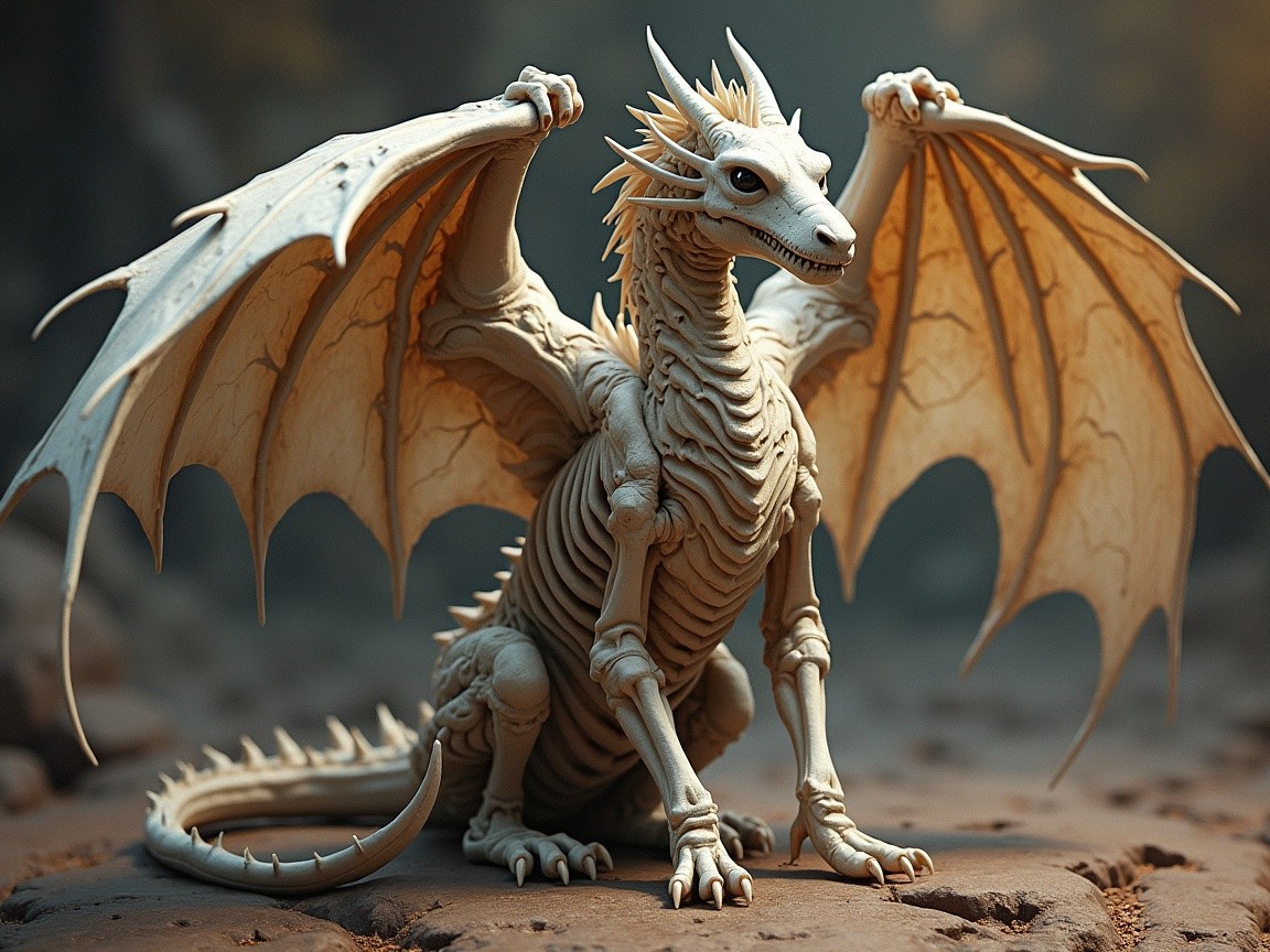 Skeletal Dragon with Intricate Bone Structure Displayed