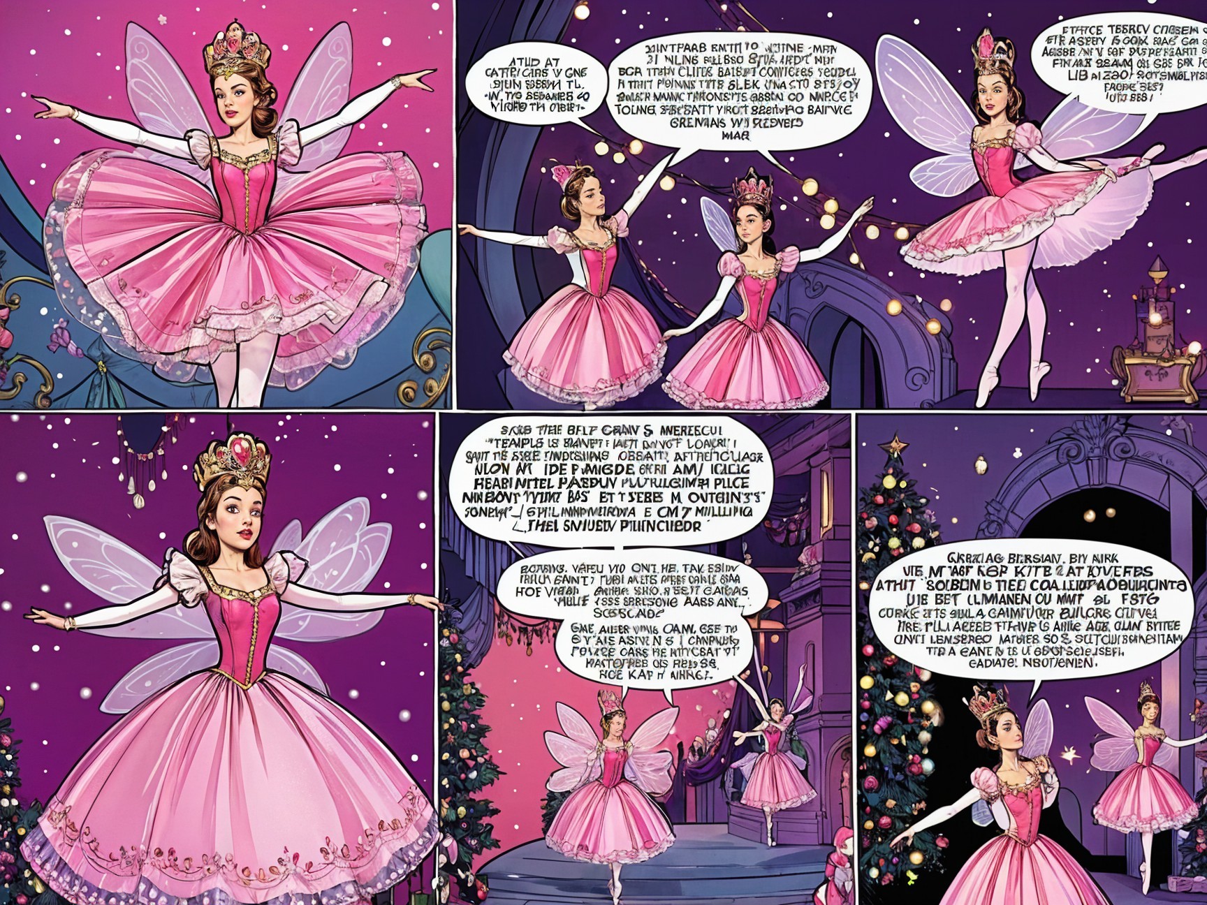 Fairies in Pink Dresses in a Magical Christmas Scene