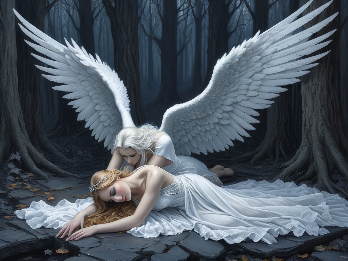 Ethereal Figures in a Mystical Forest Setting