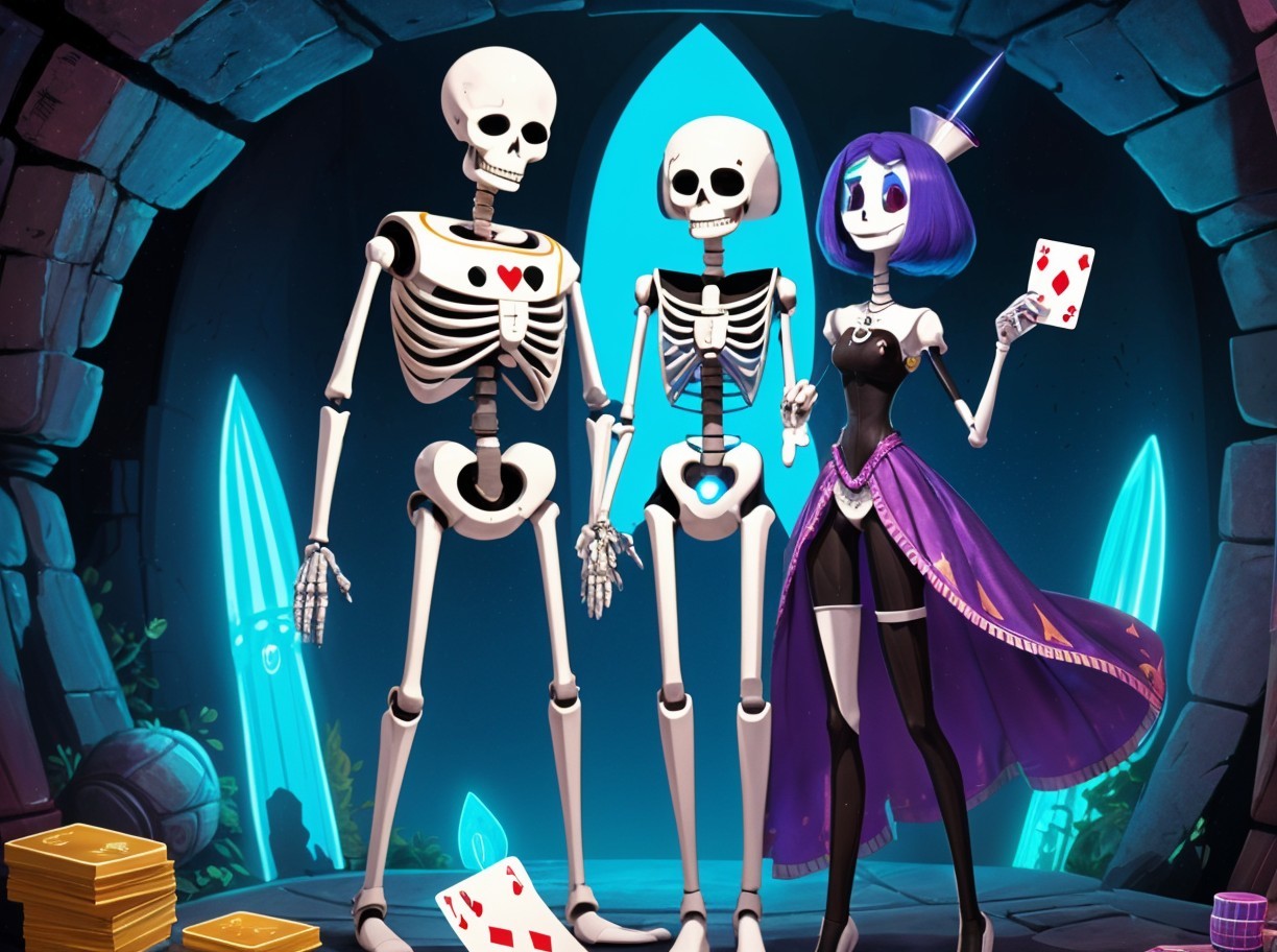 Playful Skeletons and Stylish Character in Enchanted Scene