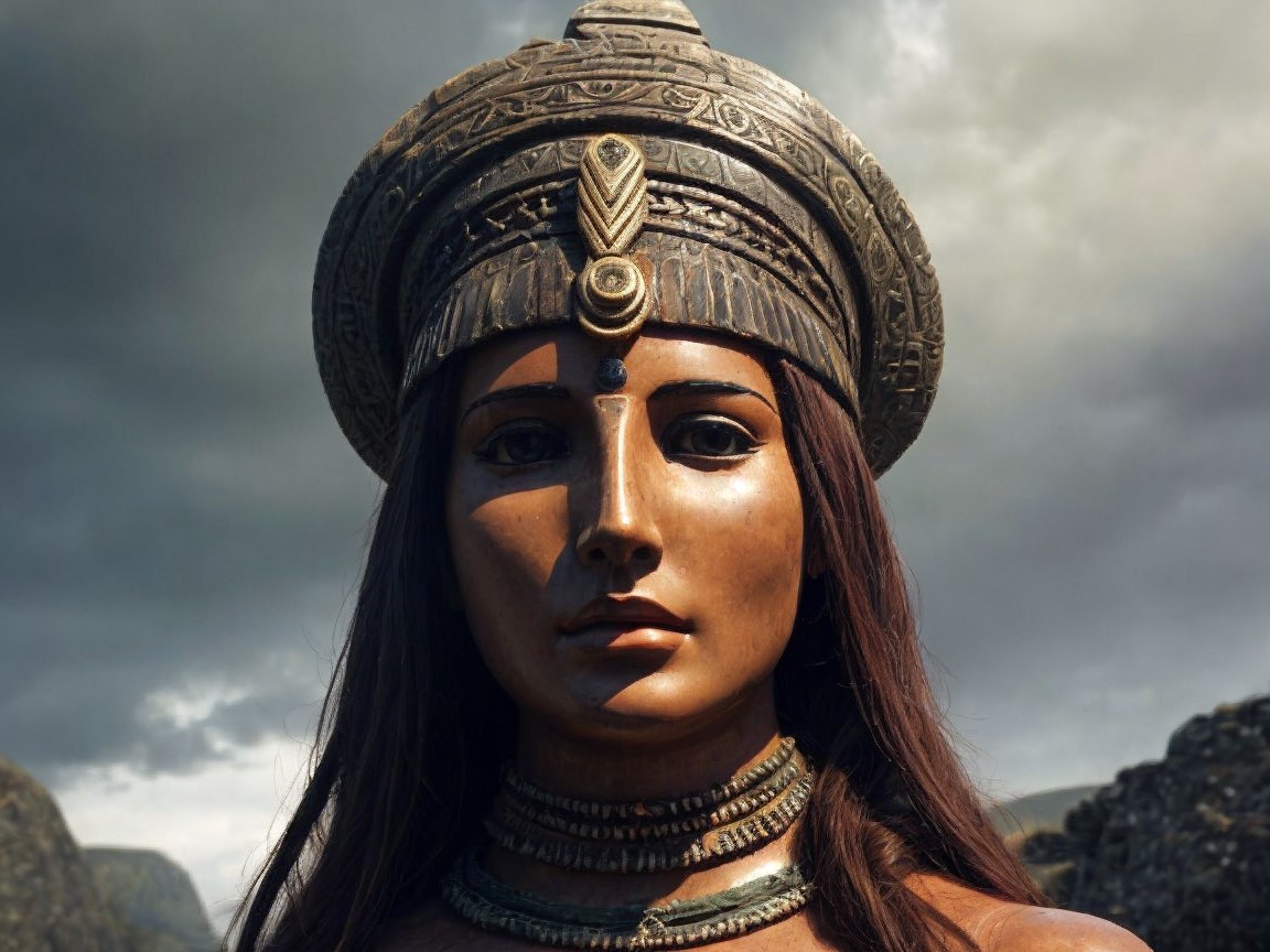 Bronze Statue of Woman with Jewelry and Headdress