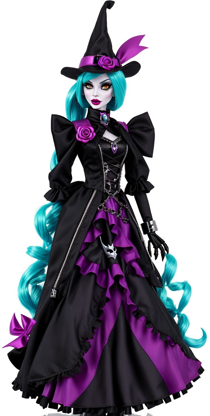Stylish Witch Doll with Turquoise Hair and Elegant Gown