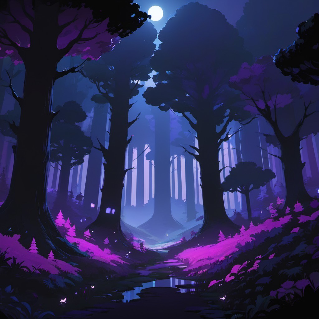 Mystical Twilight Forest with Luminescent Plants