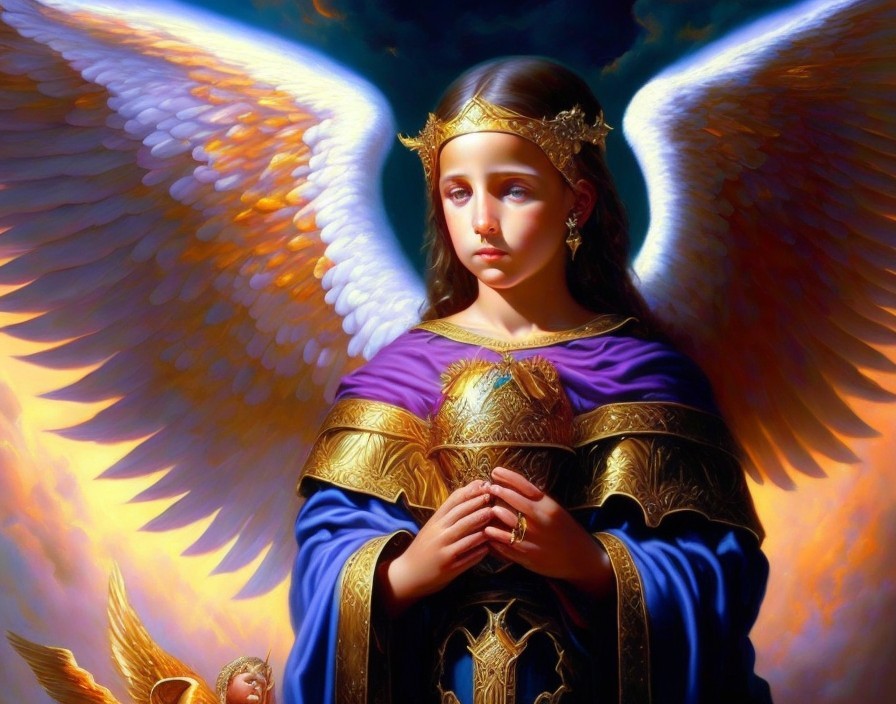Serene Angelic Figure with Flowing Wings and Crown