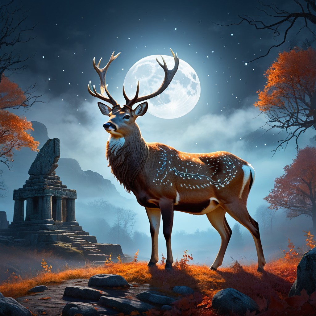 Majestic stag in a mystical autumn woodland scene