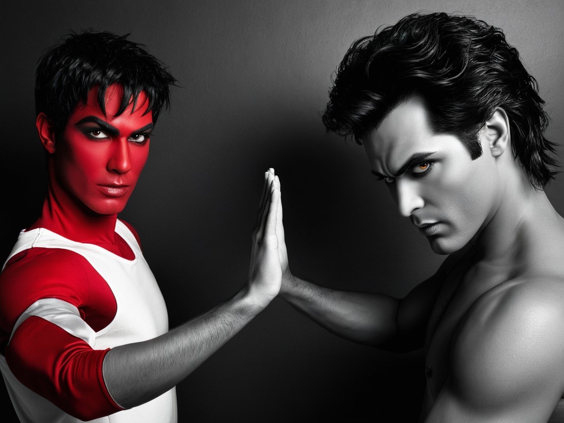 Figures in Dramatic Pose with Color Contrast