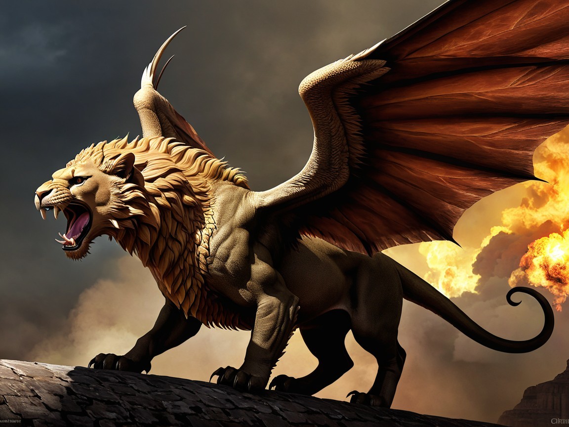 Mythical Creature with Lion and Dragon Features