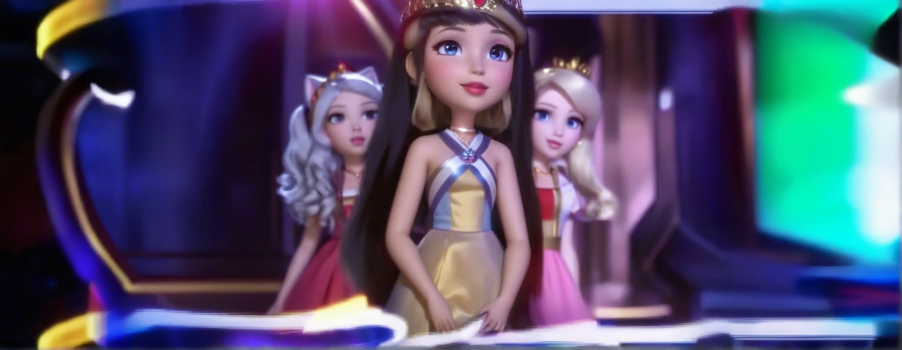 Young princesses in regal attire in a vibrant scene