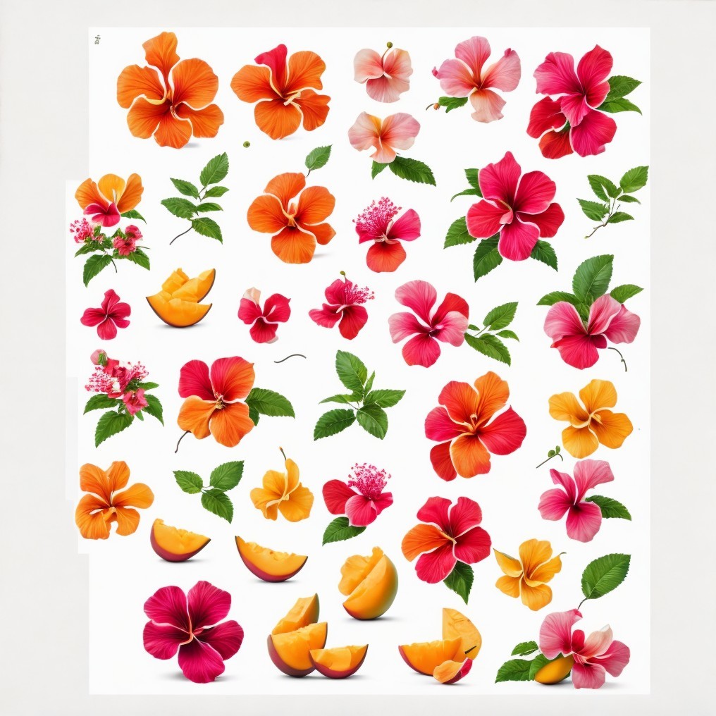 Vibrant Hibiscus Flowers with Sliced Peaches Arrangement