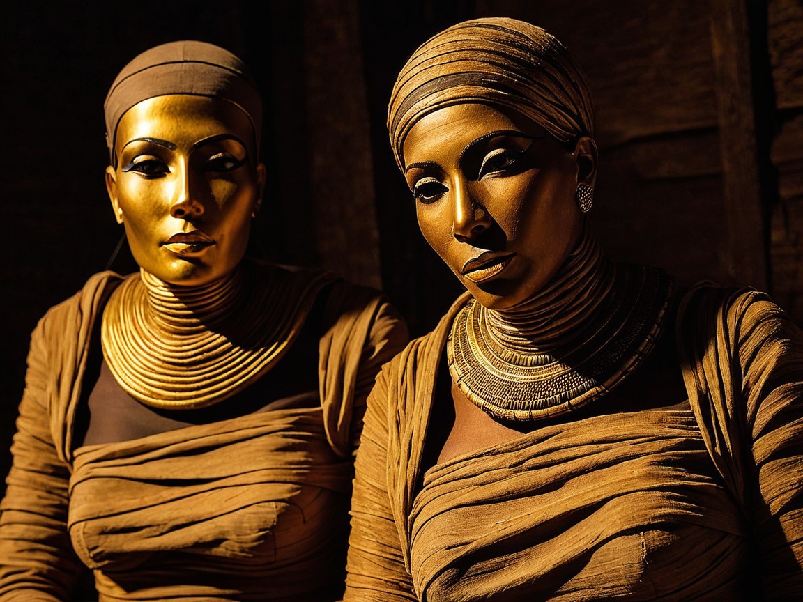 Women in Draped Fabric with Intricate Face Paint