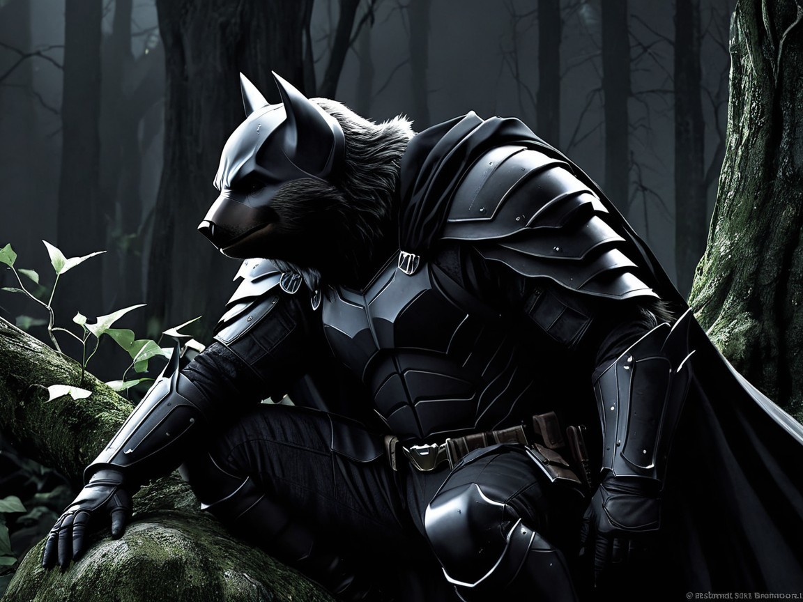 Mysterious Armored Figure in Dark Forest Setting