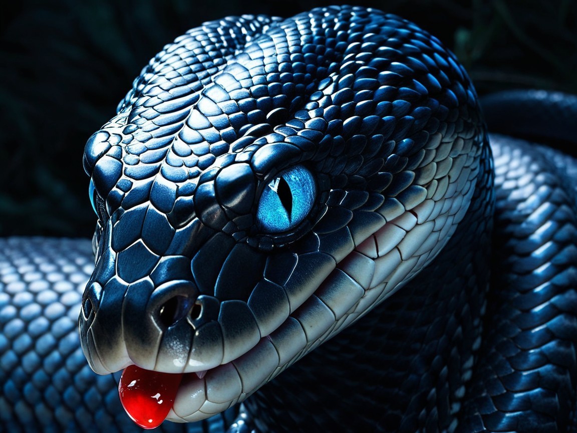 Close-Up of a Dark Blue Snake with Textured Scales
