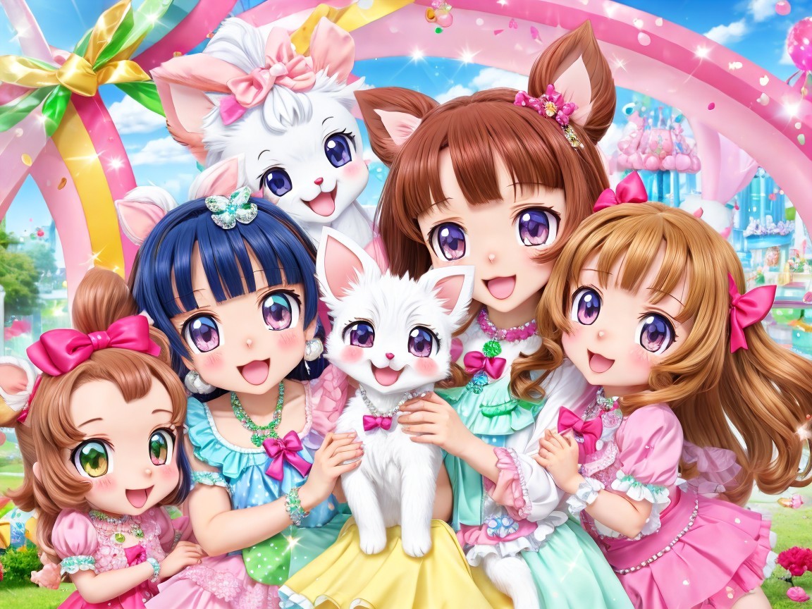 Animated Girls with Cat Ears in Whimsical Landscape