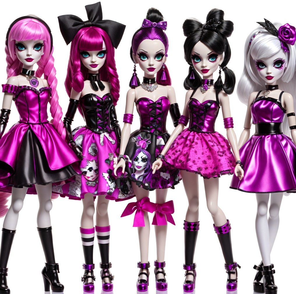 Stylish Dolls in Pink and Black Outfits with Unique Looks