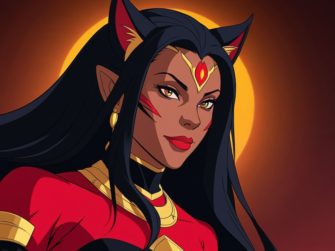 Fierce Animated Character with Cat Ears and Costume