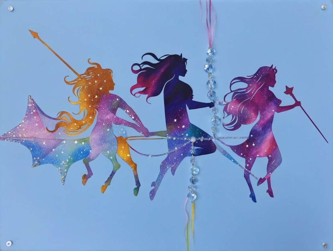 Vibrant Silhouettes of Fantastical Figures in Cosmic Aura