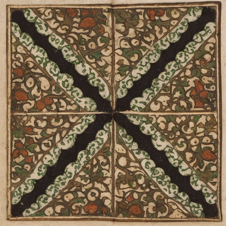 Geometric Pattern with Floral Designs in Four Quadrants