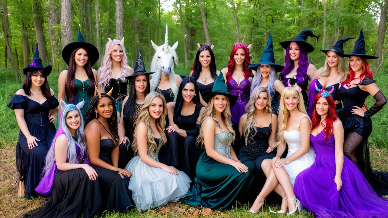 Vibrant Gathering of Women in Enchanting Costumes