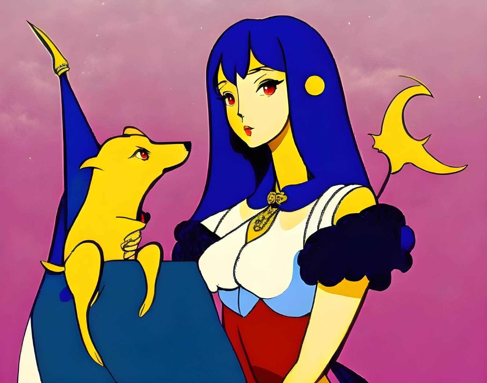 Vibrant Illustration of Woman with Blue Hair and Dog