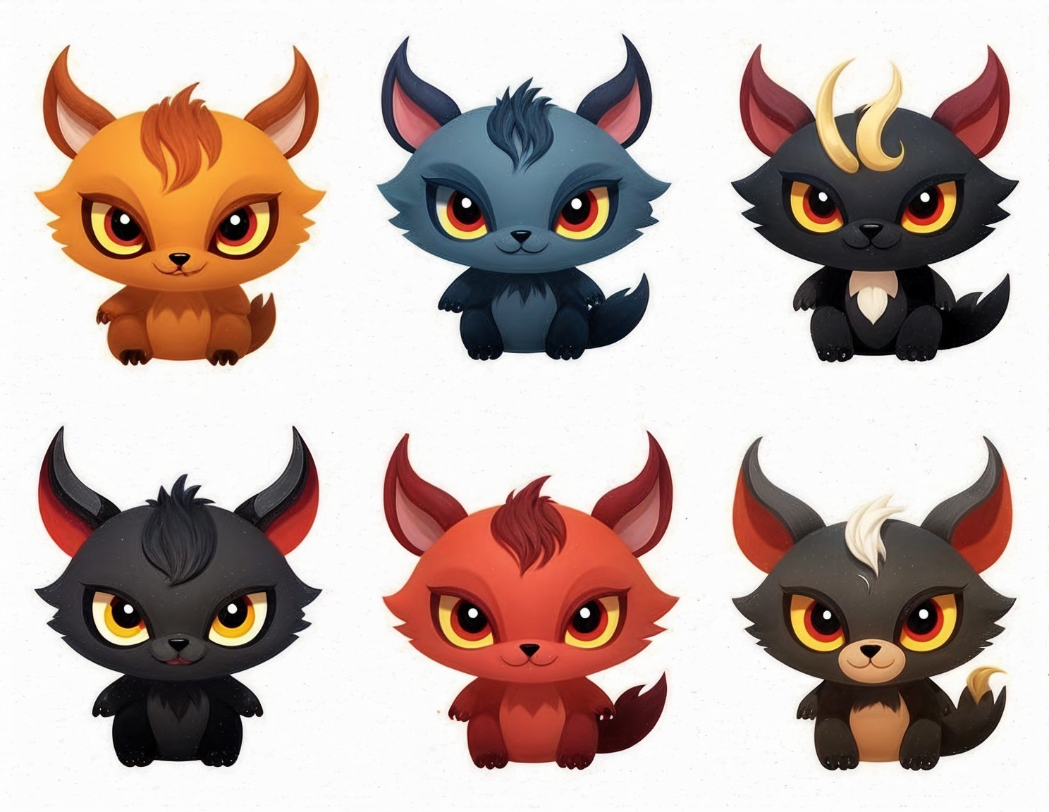 Cartoon Creatures with Unique Colors and Expressions