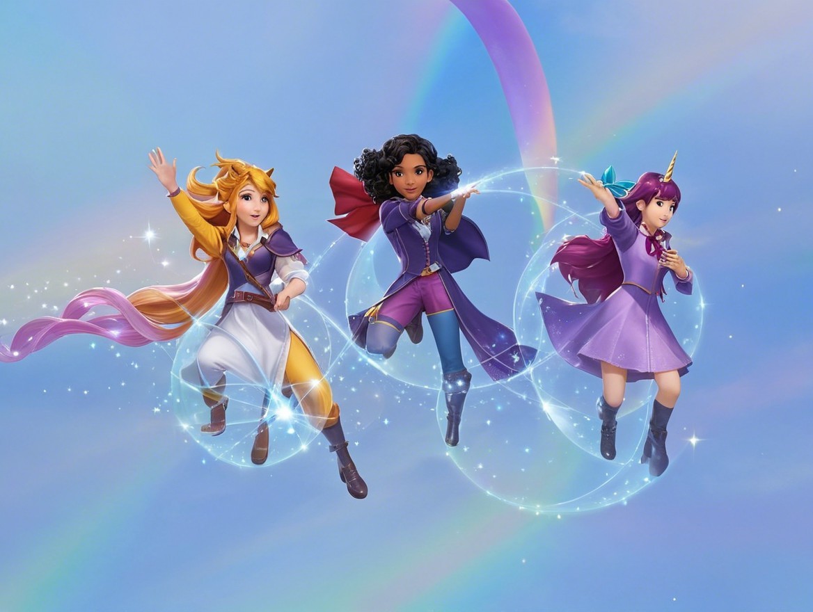 Animated Characters in a Colorful Sky Setting