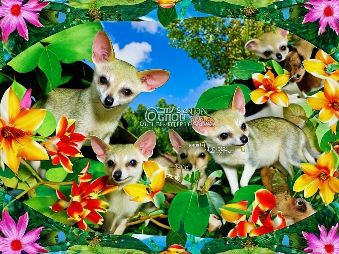 Playful Small Animals in a Tropical Floral Setting