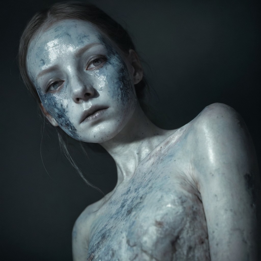 Ethereal Portrait of Model with Cracked Ice Skin