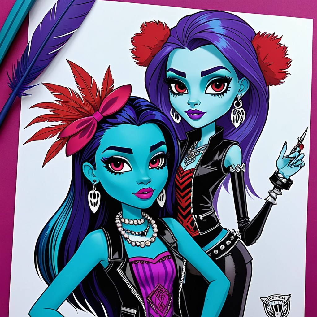 Stylized Characters with Blue Skin and Fashionable Outfits